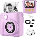 WEEFUN Kids Camera - Instant Print Camera 1080P 2.4 Inch Screen Digital Children Video Camcorder with 16X Digital Zoom, 32GB TF Card Included - Purple