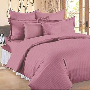 400tc microfiber satin stripe cotton ac comforter set king size double bed with 1 flat bedsheet-90x100 inch and two pillow covers ii 4 pc bedding set for homehotelsdarkpink