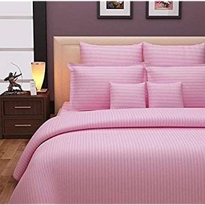 400tc microfiber satin stripe cotton ac comforter set king size double bed with 1 flat bedsheet-90x100 inch and two pillow covers ii 4 pc bedding set for homehotelspink