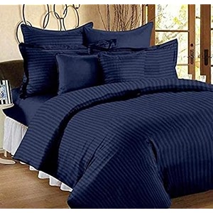 400tc microfiber satin stripe cotton ac comforter set king size double bed with 1 flat bedsheet-90x100 inch and two pillow covers ii 4 pc bedding set for homehotelsdarkblue