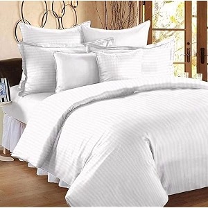 400tc microfiber satin stripe cotton ac comforter set king size double bed with 1 flat bedsheet-90x100 inch and two pillow covers ii 4 pc bedding set for homehotelswhite