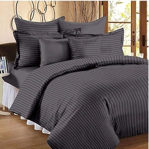 400tc microfiber satin stripe cotton ac comforter set king size double bed with 1 flat bedsheet-90x100 inch and two pillow covers ii 4 pc bedding set for homehotelsgrey