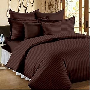 400tc microfiber satin stripe cotton ac comforter set king size double bed with 1 flat bedsheet-90x100 inch and two pillow covers ii 4 pc bedding set for homehotelsbrown