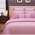 400TC Microfiber Satin Stripe Cotton AC Comforter Set King Size Double Bed with 1 Flat bedsheet-90x100 inch and Two Pillow Covers II 4 pc Bedding Set for Home|Hotels|(Pink)