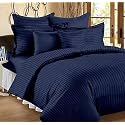 400TC Microfiber Satin Stripe Cotton AC Comforter Set King Size Double Bed with 1 Flat bedsheet-90x100 inch and Two Pillow Covers II 4 pc Bedding Set for Home|Hotels|(DarkBlue)