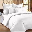 400TC Microfiber Satin Stripe Cotton AC Comforter Set King Size Double Bed with 1 Flat bedsheet-90x100 inch and Two Pillow Covers II 4 pc Bedding Set for Home|Hotels|(White)