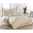 400TC Microfiber Satin Stripe Cotton AC Comforter Set King Size Double Bed with 1 Flat bedsheet-90x100 inch and Two Pillow Covers II 4 pc Bedding Set for Home|Hotels|(Cream)