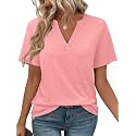 WEESO Womens Tops Summer Short Sleeve V Neck Blouses Business Casual Loose Fit Tshirts Trendy Fashion Outfits