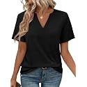 WEESO Womens Tops Summer Short Sleeve V Neck Blouses Business Casual Loose Fit Tshirts Trendy Fashion Outfits