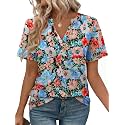 WEESO Womens Tops Summer Short Sleeve V Neck Blouses Business Casual Loose Fit Tshirts Trendy Fashion Outfits