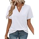WEESO Womens Tops Summer Short Sleeve V Neck Blouses Business Casual Loose Fit Tshirts Trendy Fashion Outfits