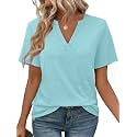 WEESO Womens Tops Summer Short Sleeve V Neck Blouses Business Casual Loose Fit Tshirts Trendy Fashion Outfits