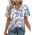 WEESO Womens Tops Summer Short Sleeve V Neck Blouses Business Casual Loose Fit Tshirts Trendy Fashion Outfits