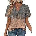 WEESO Womens Tops Summer Short Sleeve V Neck Blouses Business Casual Loose Fit Tshirts Trendy Fashion Outfits