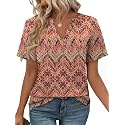 WEESO Womens Tops Summer Short Sleeve V Neck Blouses Business Casual Loose Fit Tshirts Trendy Fashion Outfits