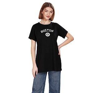 WEET Womens Cotton Long Printed T-Shirt