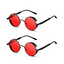 Weewooday Retro Round Steampunk Sunglasses