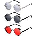 Weewooday Retro Round Steampunk Sunglasses