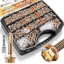 weideer 1000pcs #8#10#12#14 Self Tapping Screws for Metal, Grade 8.8 Alloy Steel Metal Screws Assortment Kit, Hex Washer Head Quick Tapping Self Drilling Screw with Rubber Washer