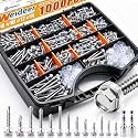 weideer 1000pcs Self Tapping Screws for Metal, #8#10#12#14,410 Stainless Steel Sheet Metal Screws Assortment Kit, Hex Washer Head Self Drilling Screw with Rubber Washer,Length 1/2" to 2''
