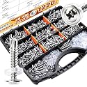 weideer 1220pcs #8#10 Self Tapping Screws for Metal,410 Stainless Steel Sheet Metal Screws Assortment Kit, Truss Head Quick Tapping Self Drilling Screw with Rubber Washer (610 Sets)