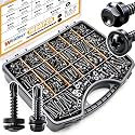 weideer 1600pcs #8#10# Self Tapping Screws for Metal,410 Stainless Steel Screws Assortment Kit, Black Hex Washer Head &amp; Truss Head Quick Tapping Screw with Rubber Washer