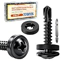 weideer 220pcs #8×1" Self Tapping Screws for Metal, 410 Stainless Steel Metal Screw, Black Oxide Truss Head Sheet Metal Screws with Washer, Screwdriver Bit K-158-BK-25mm