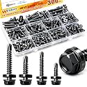 weideer 300pcs #8#10 Self Tapping Screws,410 Stainless Steel Hex Washer Head Sheet Metal Screw,Black Self Tapping Screws for Metal,Quick Tapping Screw with Rubber Washer