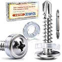 weideer 320pcs #8×1/2" Self Tapping Screws for Metal, 410 Stainless Steel Metal Screw, Truss Head Sheet Metal Screws with Washer, Screwdriver Bit K-158-W-13mm
