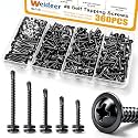 weideer 360pcs Self Tapping Screws for Metal, #8 410 Stainless Steel Sheet Metal Screws, Black Oxide Truss Head Self Drilling Screw with Rubber Washer,Length 1/2" to 1-1/4''