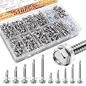 weideer 510pcs #8#10 Self Tapping Screws for Metal,410 Stainless Steel Screws Assortment Kit,Hex Washer Head Quick Tapping Screw with Rubber Washer (255 Sets)