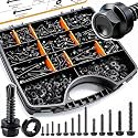 weideer 840pcs #14#12#10#8 Self Tapping Screws for Metal,410 Stainless Steel Screws Assortment Kit, Black Hex Washer Head Quick Tapping Screw with Rubber Washer (420 Sets) K-189-BK