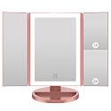 WEILY Makeup Mirror, Illuminated Magnifying Mirror with 1X/2X/3X, Foldable LED Makeup Mirror with Touch Screen and 180 Degree Adjustable, USB and Battery Holder (Rose Gold)