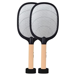 weird wolf 2 in 1 uv light mosquito bat racket electric fly swatter with base stand lithium battery usb type-c charging beigeblack pack of 2