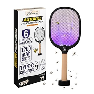 weird wolf rechargeable mosquito killer racket bat with uv light amp stand