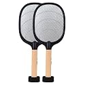 WEIRD WOLF 2 in 1 UV Light Mosquito Bat Racket Electric Fly Swatter with Base Stand, Lithium Battery, USB Type-C Charging Beige/Black (Pack of 2)
