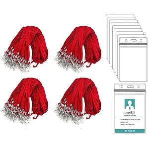 wekonnect tubeless flat id card badge lanyard with id card zip-lock pouch  3634 with swivel j-hook  used for name tags and badge holders for office events amp exhibitions red - pack of 100
