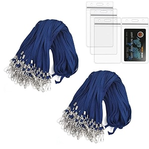 wekonnect tubeless flat id card badge lanyard with id card zip-lock pouch  3634 with swivel j-hook  used for name tags and badge holders for office events amp exhibitions navy blue - pack of 50
