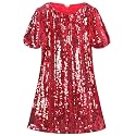WELAKEN Girls Sparkly Sequin Dress Puff Sleeve for Kids Party Birthday