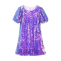 WELAKEN Girls Sparkly Sequin Dress Puff Sleeve for Kids Party Birthday