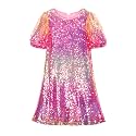 WELAKEN Girls Sparkly Sequin Dress Puff Sleeve for Kids Party Birthday