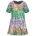 WELAKEN Girls Sparkly Sequin Dress Puff Sleeve for Kids Party Birthday