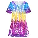WELAKEN Girls Sparkly Sequin Dress Puff Sleeve for Kids Party Birthday