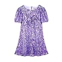 WELAKEN Girls Sparkly Sequin Dress Puff Sleeve for Kids Party Birthday