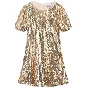 WELAKEN Girls Sparkly Sequin Dress Puff Sleeve for Kids Party Birthday