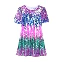WELAKEN Girls Sparkly Sequin Dress Puff Sleeve for Kids Party Birthday