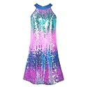 WELAKEN Girls Sparkly Sequin Dress Puff Sleeve for Kids Party Birthday