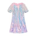 WELAKEN Girls Sparkly Sequin Dress Puff Sleeve for Kids Party Birthday