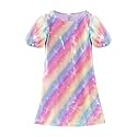 WELAKEN Girls Sparkly Sequin Dress Puff Sleeve for Kids Party Birthday