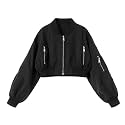 WELAKEN Lightweight Multiple Pockets Zip Up Bomber Jacket for Girls Toddler &amp; Kids II Little Girl's Casual Flight Crop Jacket